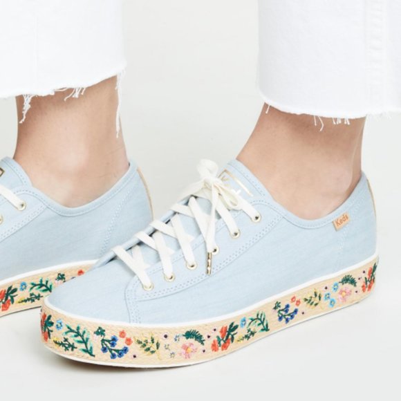 Anthropologie Keds x Rifle Paper Co. Rosalie Embroidered Triple Kick Sneakers 10 - Picture 2 of 14